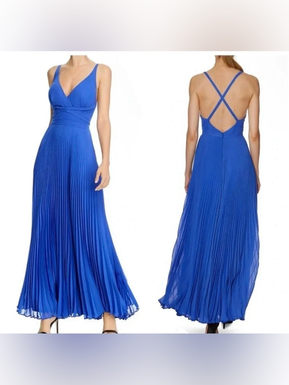 Laundry by Shelli Segal Pleated Chiffon Gown Blue Size 8
